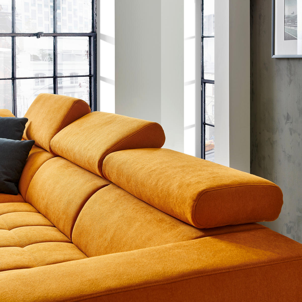 ECKSOFA in Mikrofaser Gelb  - Gelb/Schwarz, Design, Textil/Metall (207/301cm) - Xora