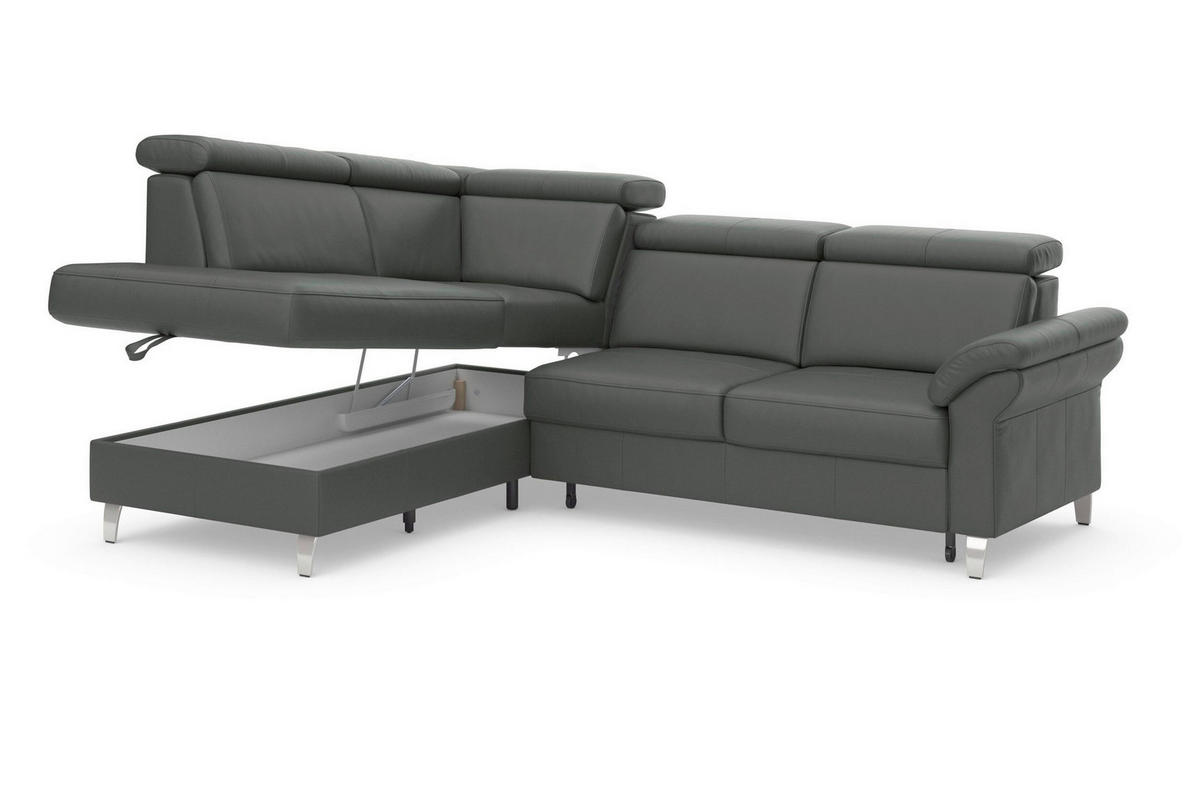 ECKSOFA 194/245 cm ARNGAST E in Mikrofaser Kombination Echtleder/Stoff Anthrazit Bettkasten, Kopfteilverstellung  194/245 cm  - Chromfarben/Anthrazit, Basics, Leder/Textil (194/245cm) - Sit & More