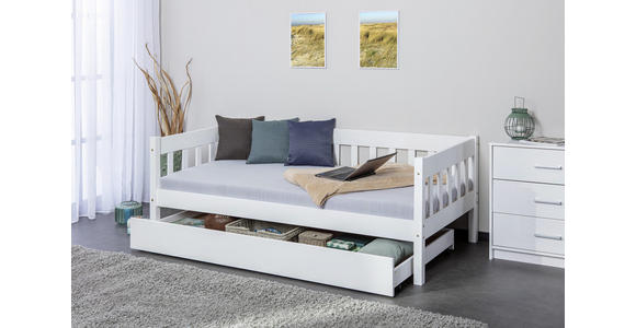 BETT Kiefer massiv 90/200 cm Weiß  - Weiß, KONVENTIONELL, Holz (90/200cm) - Carryhome