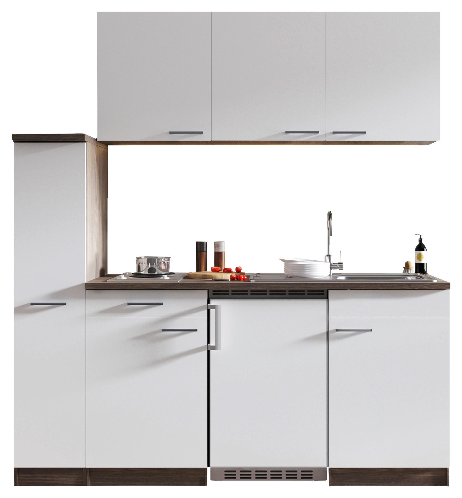 MINIKÜCHE 180 cm   in Weiß  - Eichefarben/Alufarben, Basics, Holzwerkstoff/Kunststoff (180cm) - Respekta