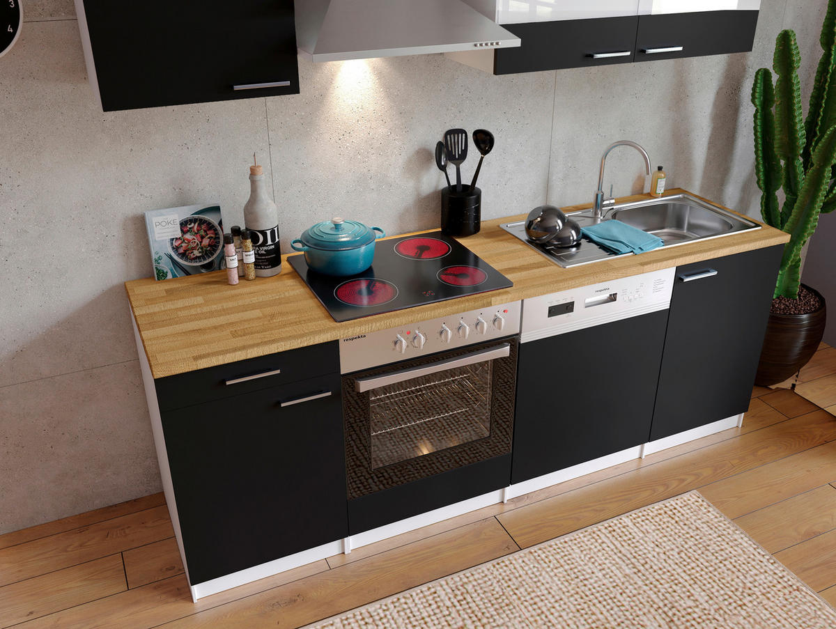 MODULKÖK 220 cm   i svart  - stålfärgad/vit, Basics, metall/trämaterial (220cm) - Respekta