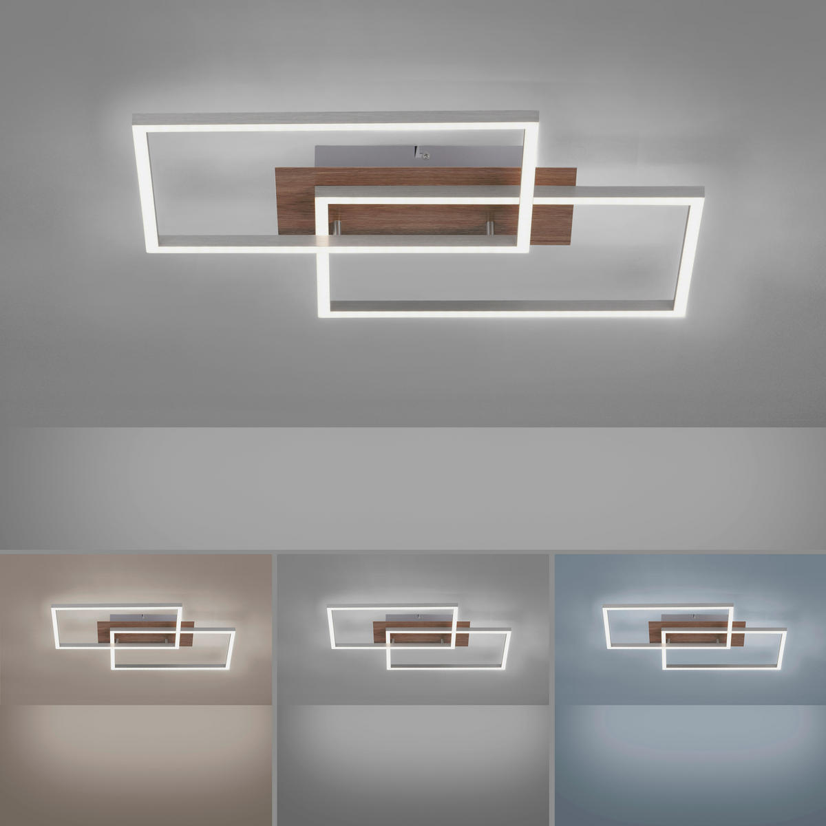 LED-DECKENLEUCHTE Iven 50,4/42/7 cm   - Eichefarben/Nickelfarben, Natur, Kunststoff/Metall (50,4/42/7cm)