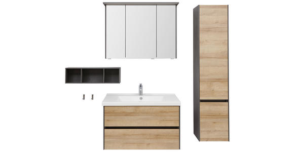 BADEZIMMER Dunkelgrau, Eichefarben - Dunkelgrau/Eichefarben, Design, Glas/Keramik (91cm) - Dieter Knoll