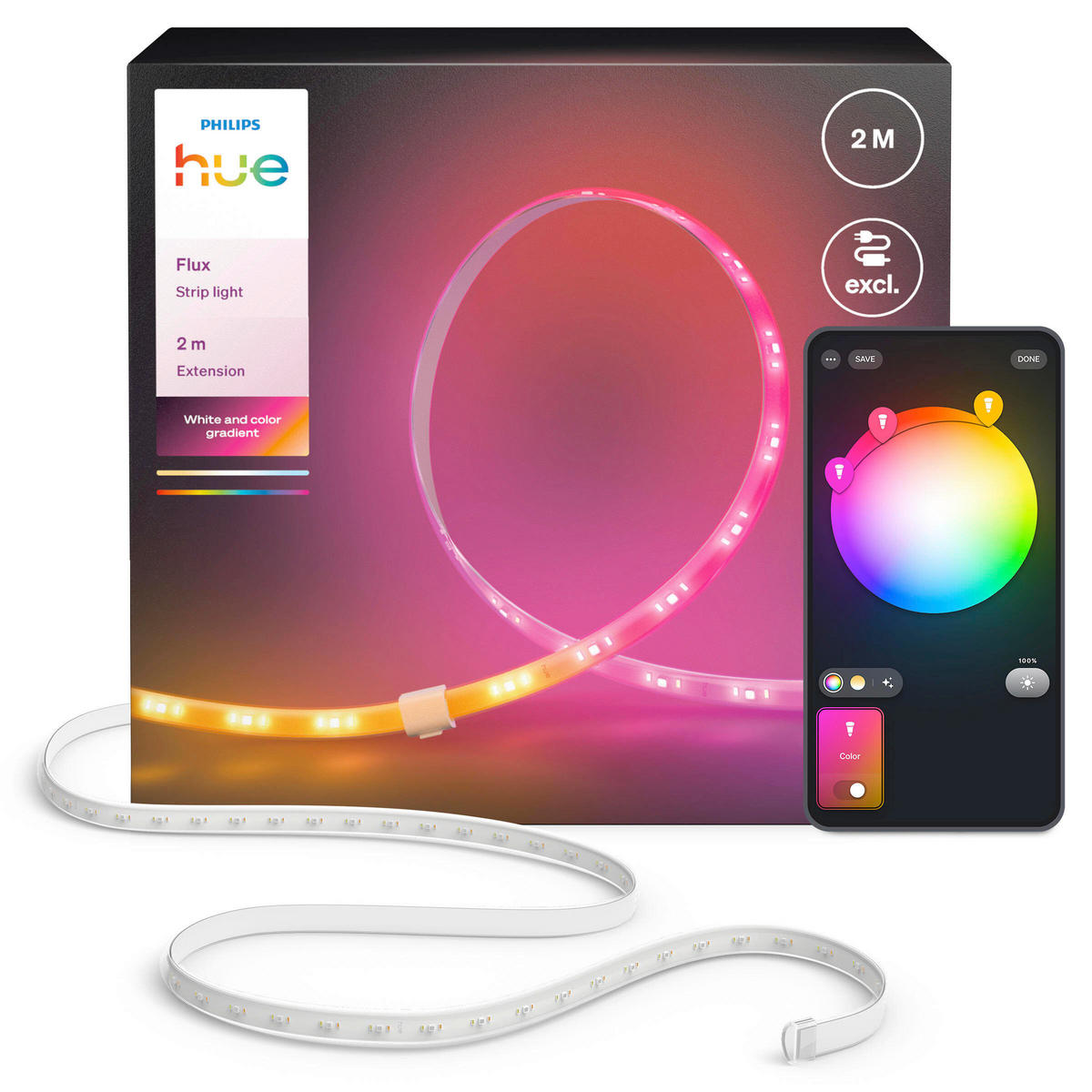 LED-STRIP Flux 1,5/0.6/200 cm  - Weiß, Basics, Kunststoff (1,5/0.6/200cm) - Philips HUE