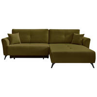 ECKSOFA GEMMA Grün Flachgewebe Zierkissen, Rückenkissen, Bettkasten, Schlaffunktion, Rücken echt, Stauraum  - Schwarz/Grün, Design, Textil/Metall (270/183cm) - P & B