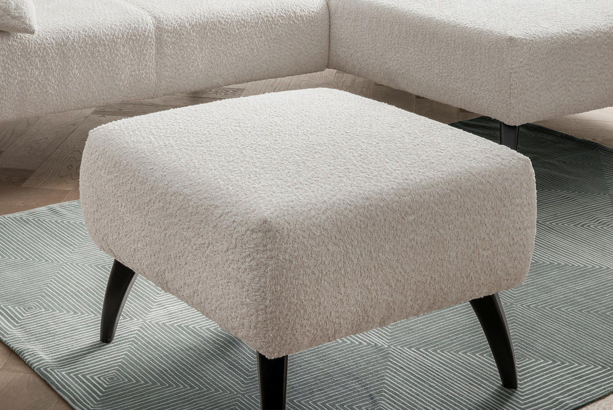 HOCKER Bouclé Buche, Fichte, Kiefer Weiß  - Schwarz/Weiß, MODERN, Holz/Textil (66/44/66cm) - MID.YOU