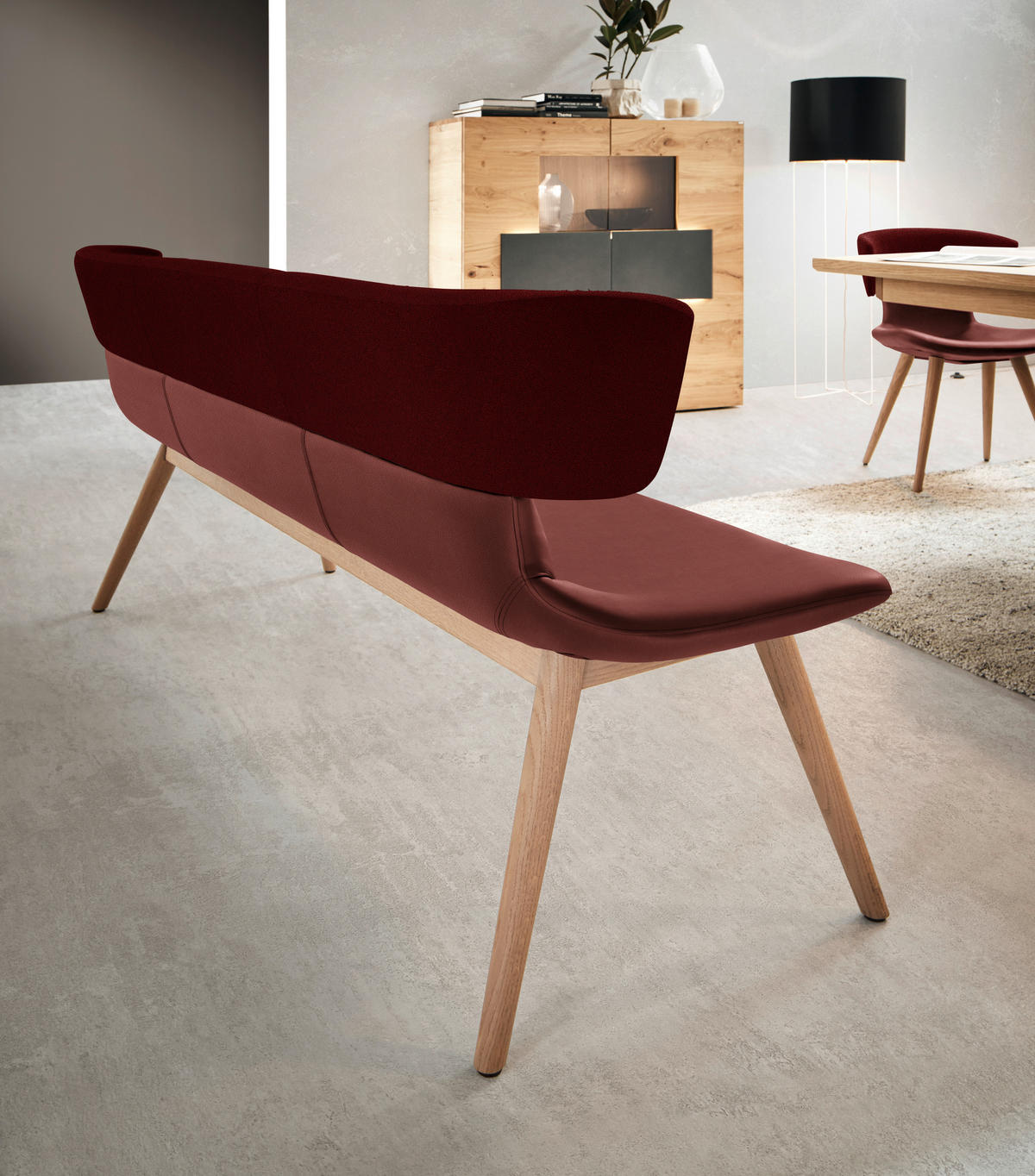 SITZBANK 170/84,5/64,5 cm  in Rot, Eichefarben  - Eichefarben/Rot, Natur, Leder/Holz (170/84,5/64,5cm) - Voglauer