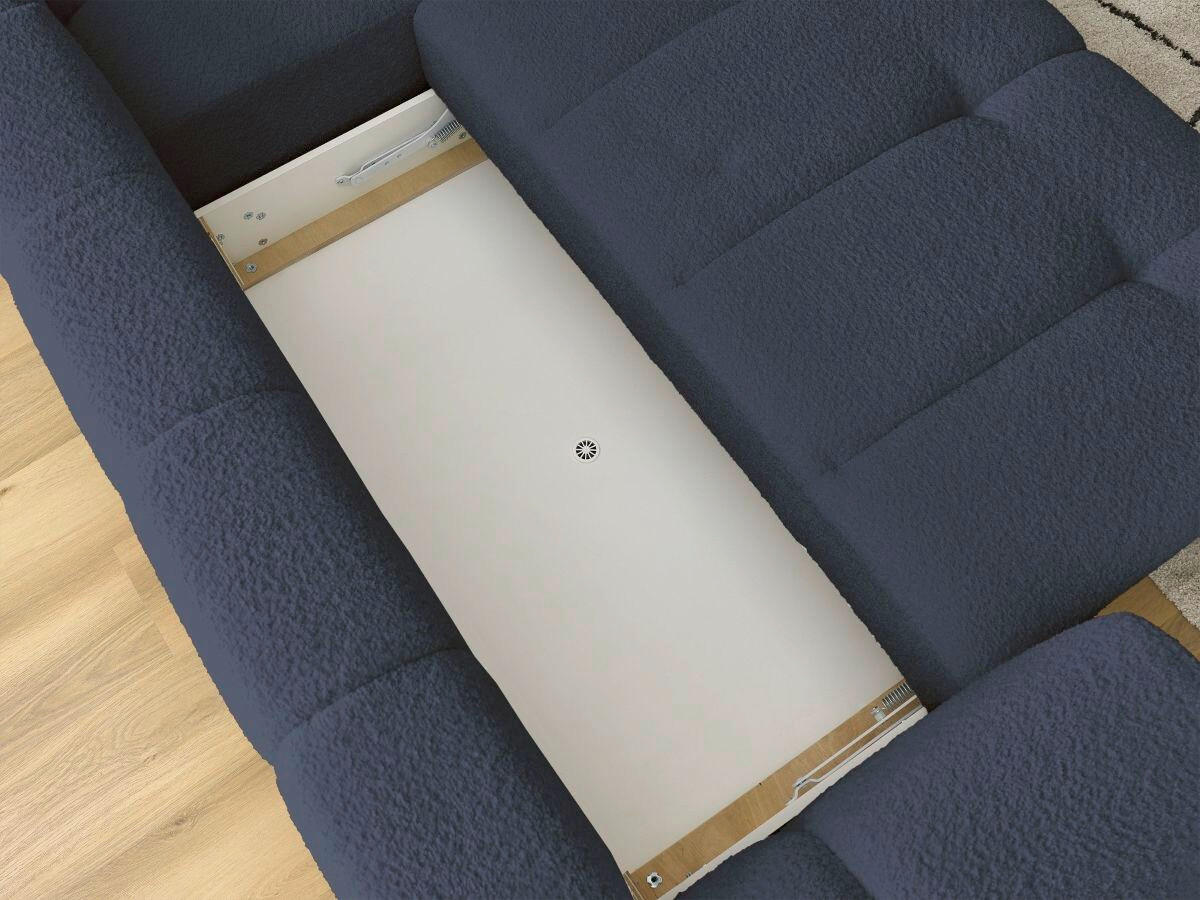 ECKSCHLAFSOFA FUJI Bouclé Dunkelblau  inkl.  - Schwarz/Dunkelblau, MODERN, Kunststoff/Textil (282/204cm)