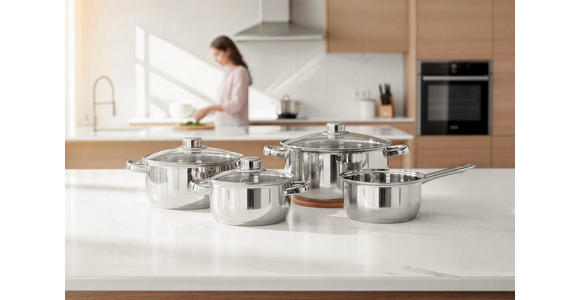 KOCHTOPFSET OLAV 4-teilig  - Klar/Edelstahlfarben, Basics, Glas/Metall - Homeware Profession.