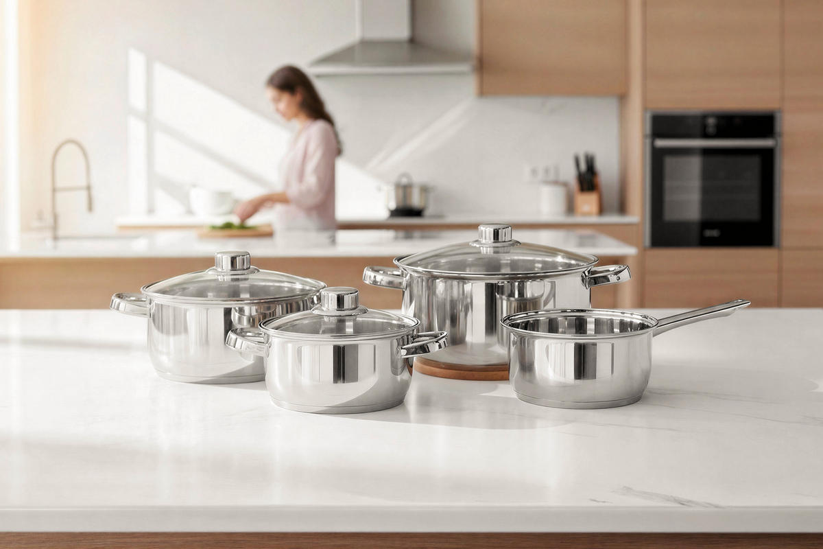 KOCHTOPFSET OLAV 4-teilig  - Klar/Edelstahlfarben, Basics, Glas/Metall - Homeware Profession.