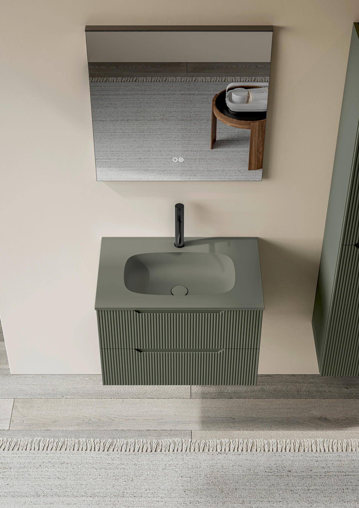 BADEZIMMER 3-teilig 80 cm  - Schilfgrün/Weiss, Konventionell, Holzwerkstoff/Stein (80cm) - Belluti