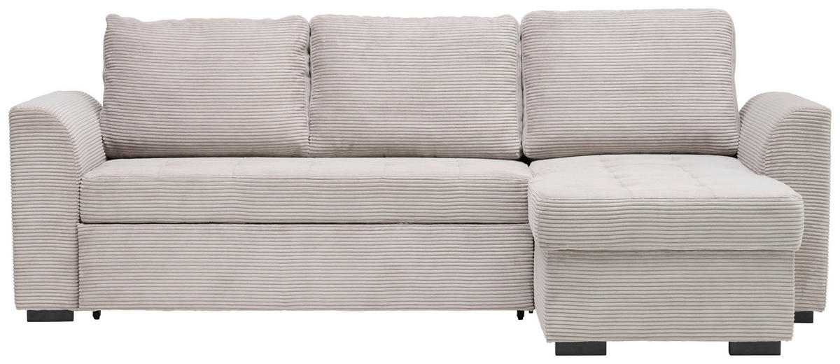 ECKSOFA in Cord, Velours Hellgrau  - Hellgrau/Schwarz, Design, Kunststoff/Textil (243/155cm) - Xora