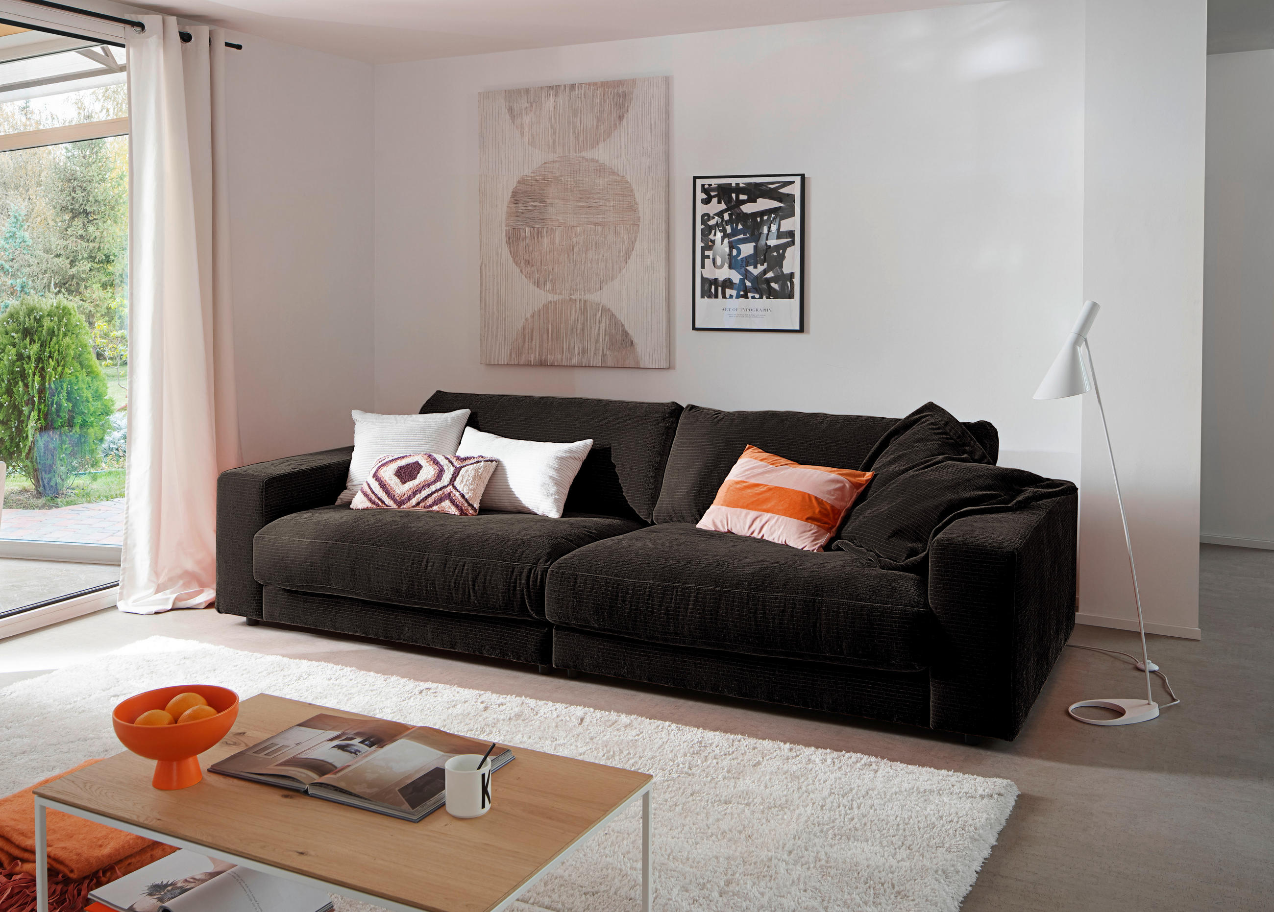 3-SITZER-SOFA in Chenille Anthrazit  - Anthrazit/Schwarz, Design, Kunststoff/Textil (290/86/127cm) - Lomoco