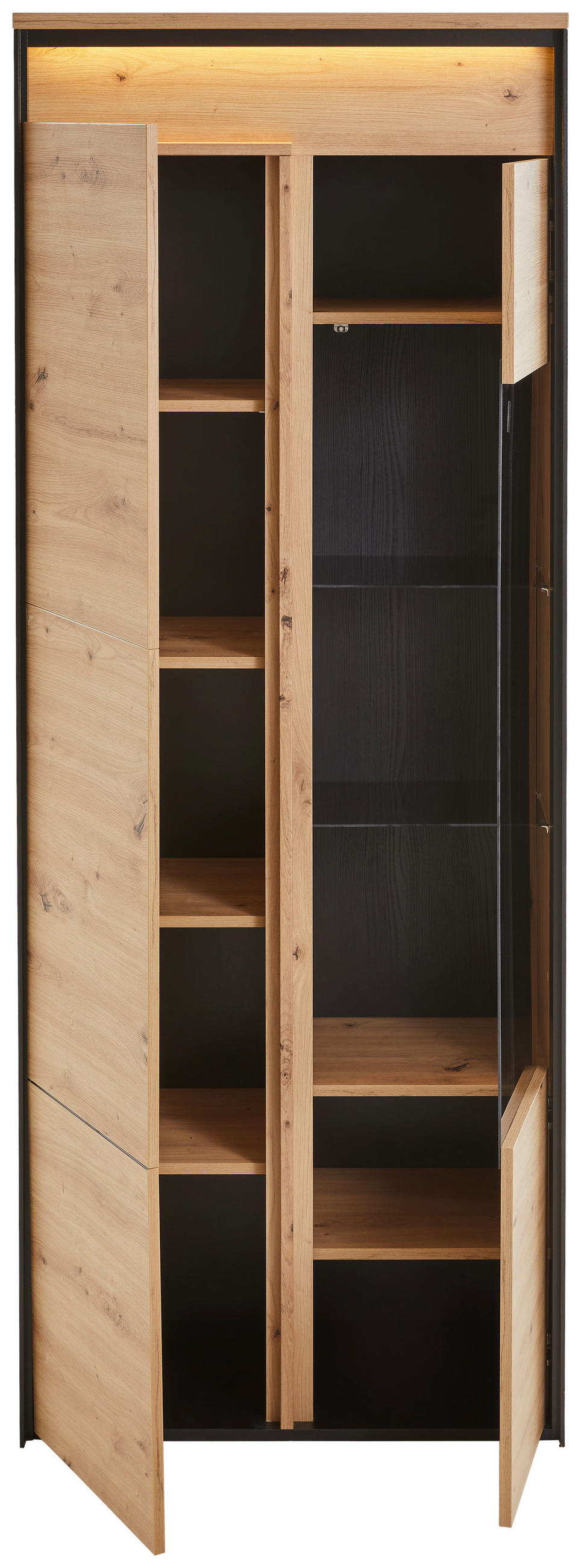 VITRINE Schwarz, Eiche Artisan  76/200/41 cm  - Schwarz/Eiche Artisan, Design, Glas/Holzwerkstoff (76/200/41cm) - Hom`in