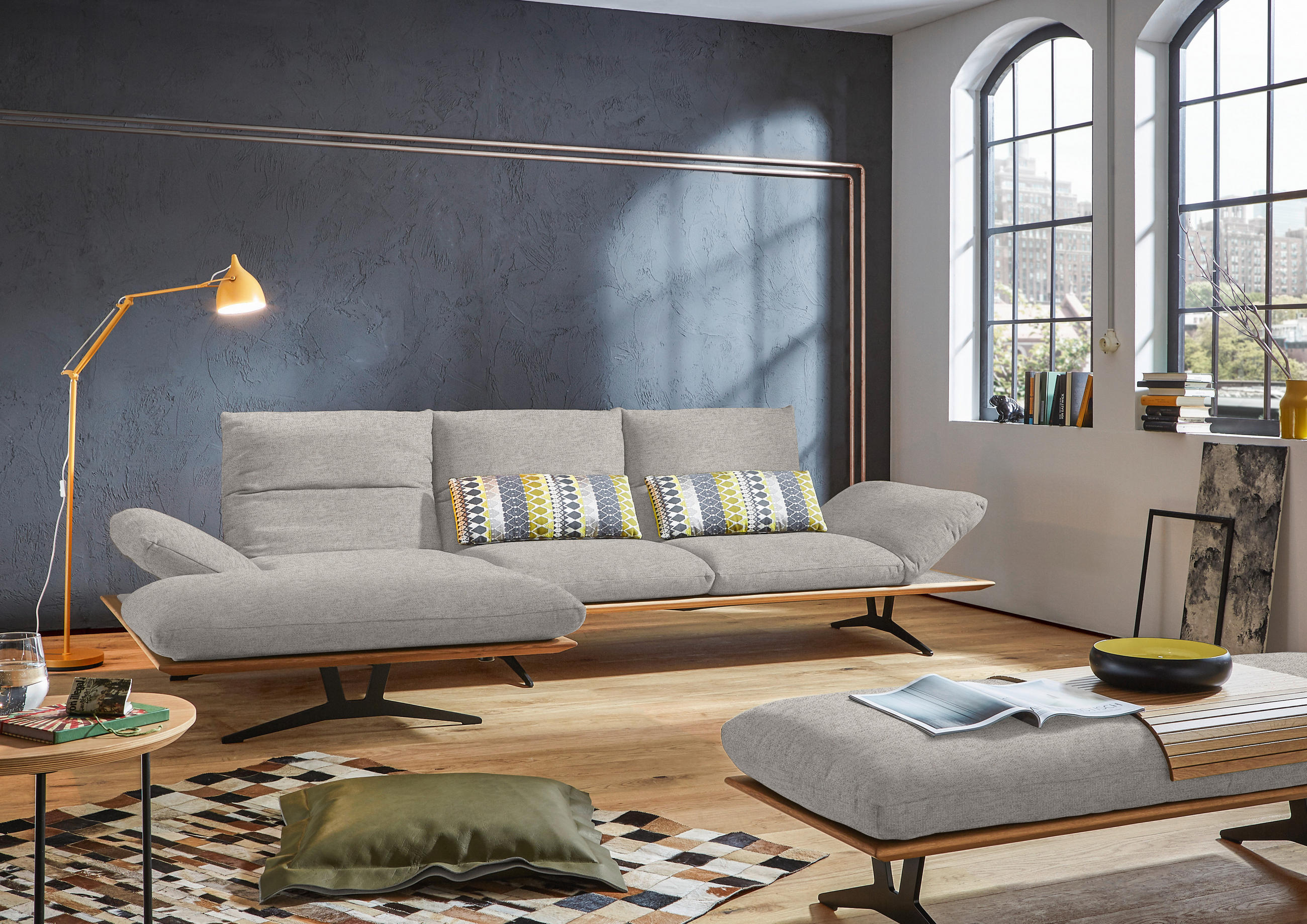 ECKSOFA in Flachgewebe Hellgrau  - Hellgrau/Schwarz, Design, Holz/Textil (159/314cm) - Dieter Knoll
