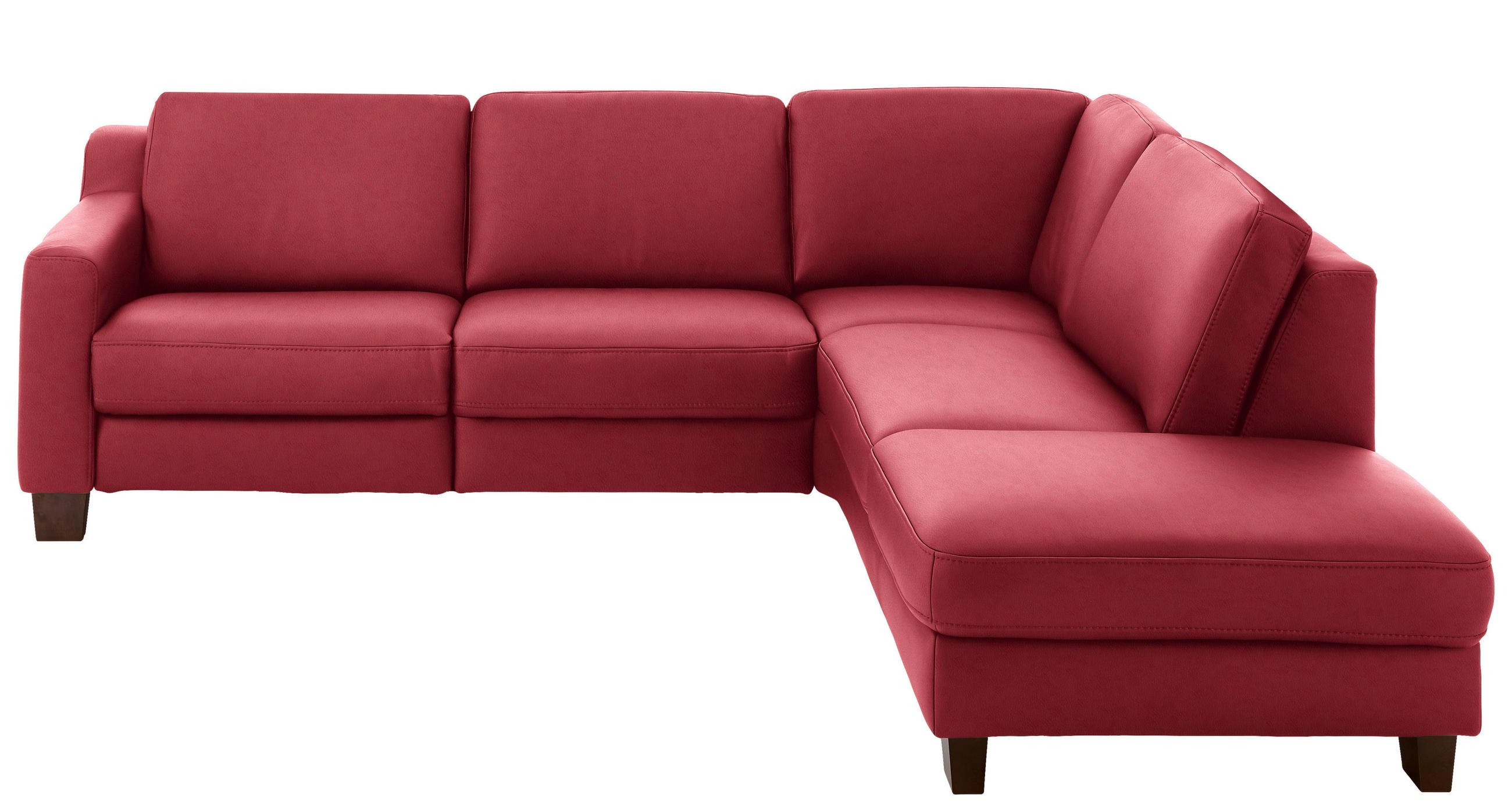 ECKSOFA in Echtleder Rot  - Eichefarben/Rot, Design, Leder/Holz (259/235cm) - Valdera