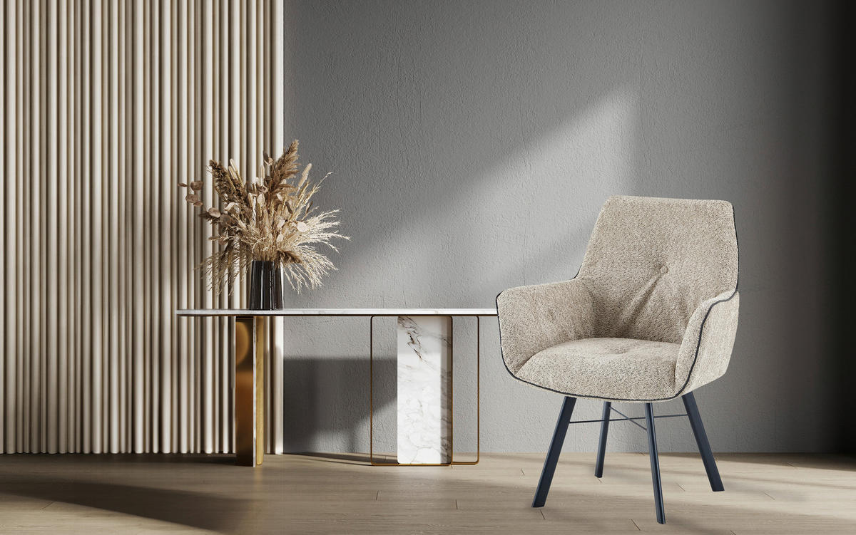 ARMLEHNSTUHL  in Eisen  - Creme, Design, Textil/Metall (64/91/61cm) - Kayoom