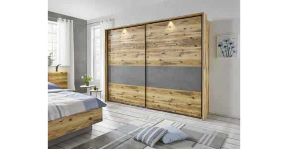 Schiebetürenschrank 270cm Alicante, Alpinlook/Betonoxid - Fichtefarben/Grau, MODERN, Holzwerkstoff (270/210/60cm) - Luca Bessoni