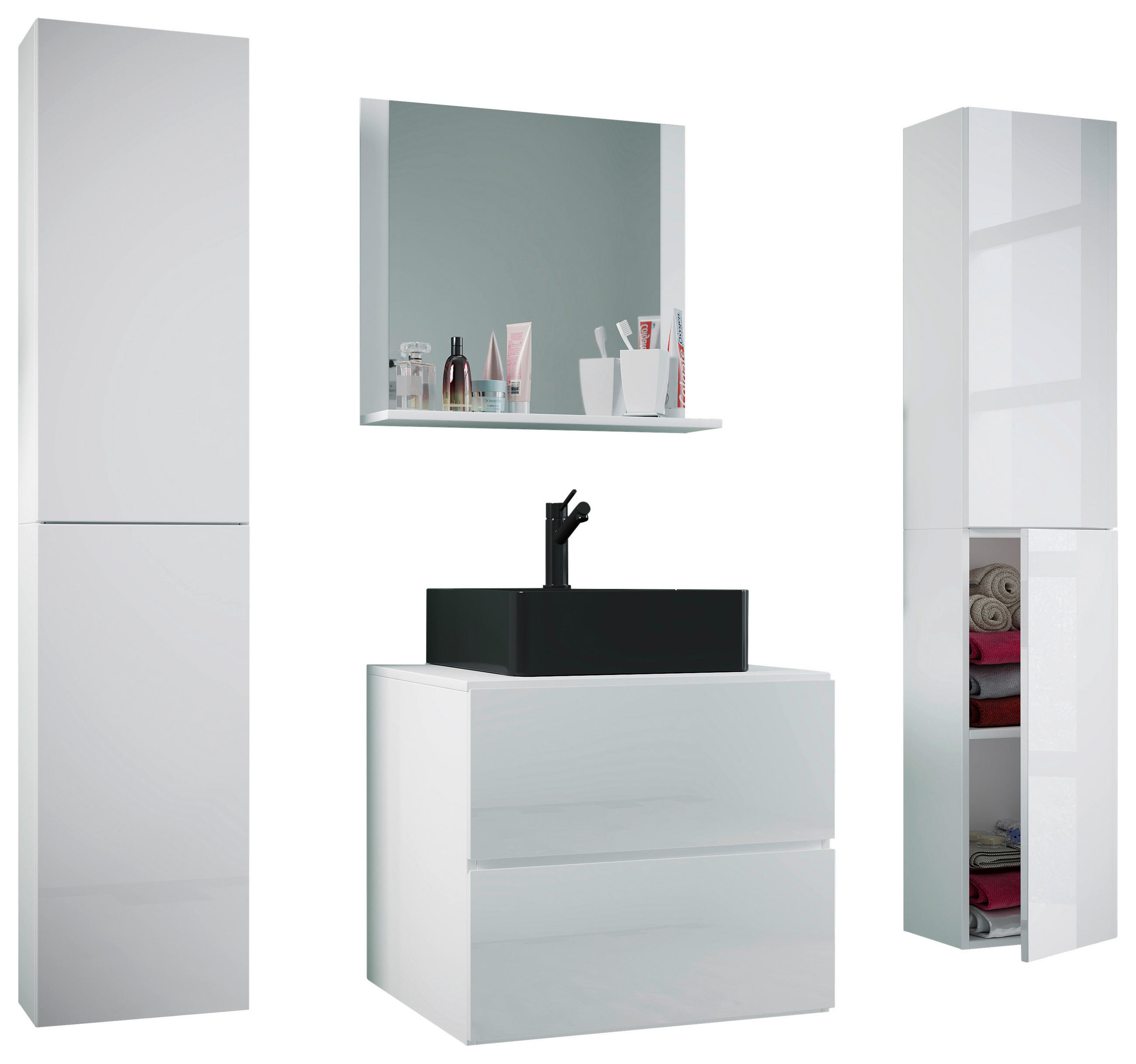 BADEZIMMER 5-teilig  in 127 cm  - Schwarz/Weiß, MODERN, Glas/Keramik (127cm) - MID.YOU