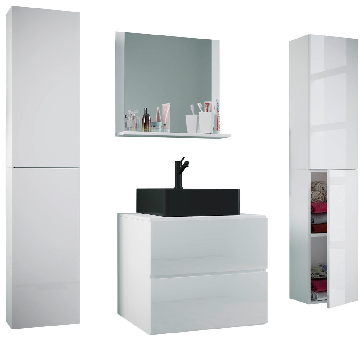 BADEZIMMER 5-teilig  in 127 cm  - Schwarz/Weiß, MODERN, Glas/Keramik (127cm) - MID.YOU