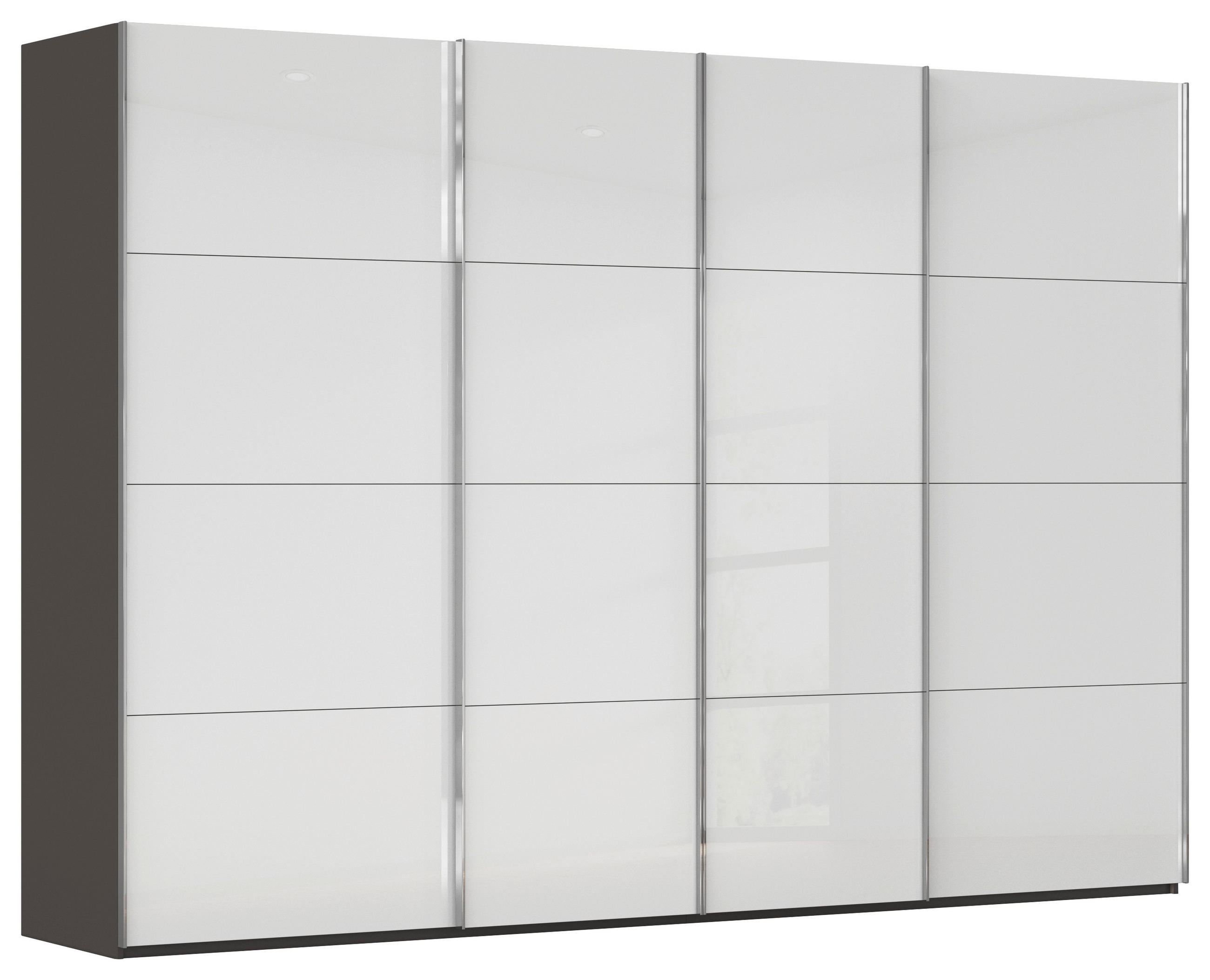 SCHWEBETÜRENSCHRANK 316/235/68 cm 4-türig Graphitfarben, Weiß  - Chromfarben/Graphitfarben, Design, Glas/Holzwerkstoff (316/235/68cm) - Novel