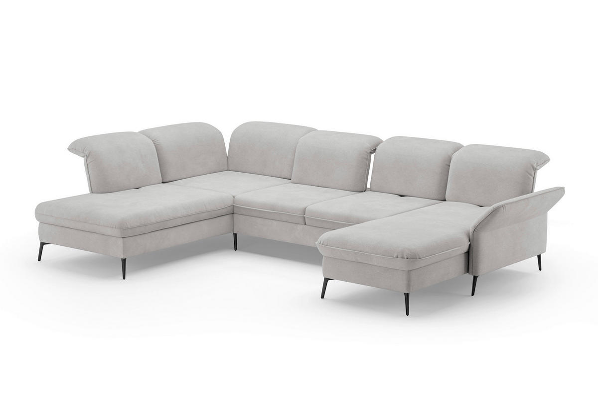 WOHNLANDSCHAFT in Flachgewebe Silberfarben  - Silberfarben/Schwarz, Konventionell, Textil/Metall (231/359/198cm) - Sit & More