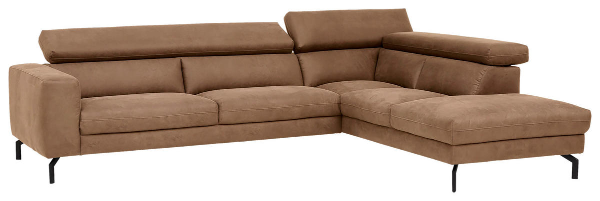 ECKSOFA Mikrofaser Braun  - Schwarz/Braun, Modern, Textil/Metall (305/233cm) - Trendmanufaktur