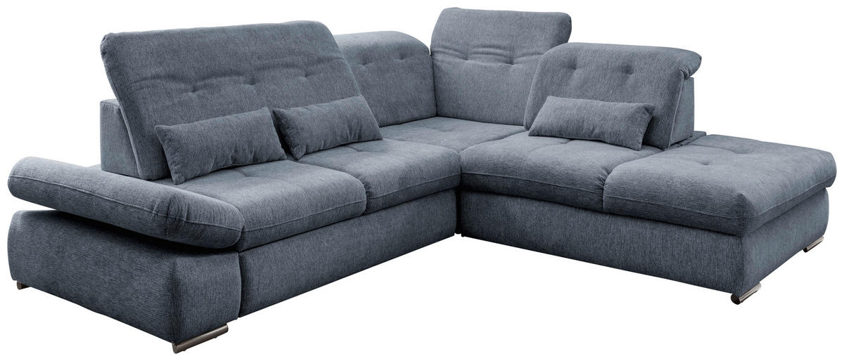 ECKSOFA Blau Chenille  - Chromfarben/Blau, Design, Textil/Metall (280/254cm) - Livetastic