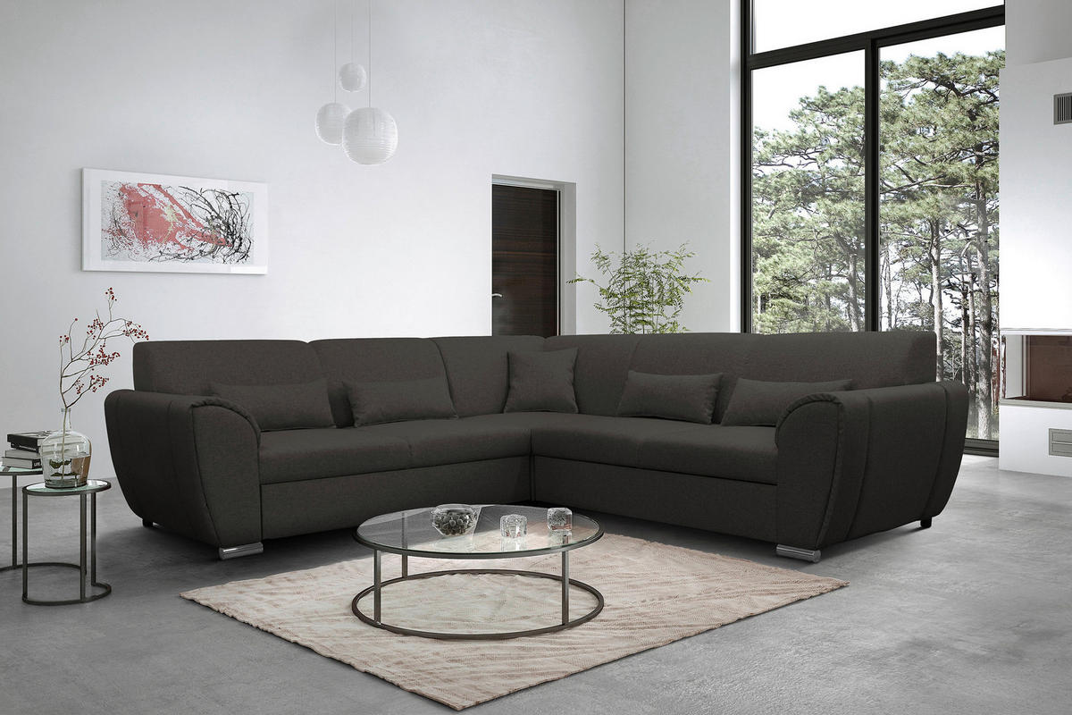ECKSOFA in Flachgewebe Anthrazit  266/266 cm  - Anthrazit/Silberfarben, Design, Kunststoff/Textil (266/266cm) - Livetastic