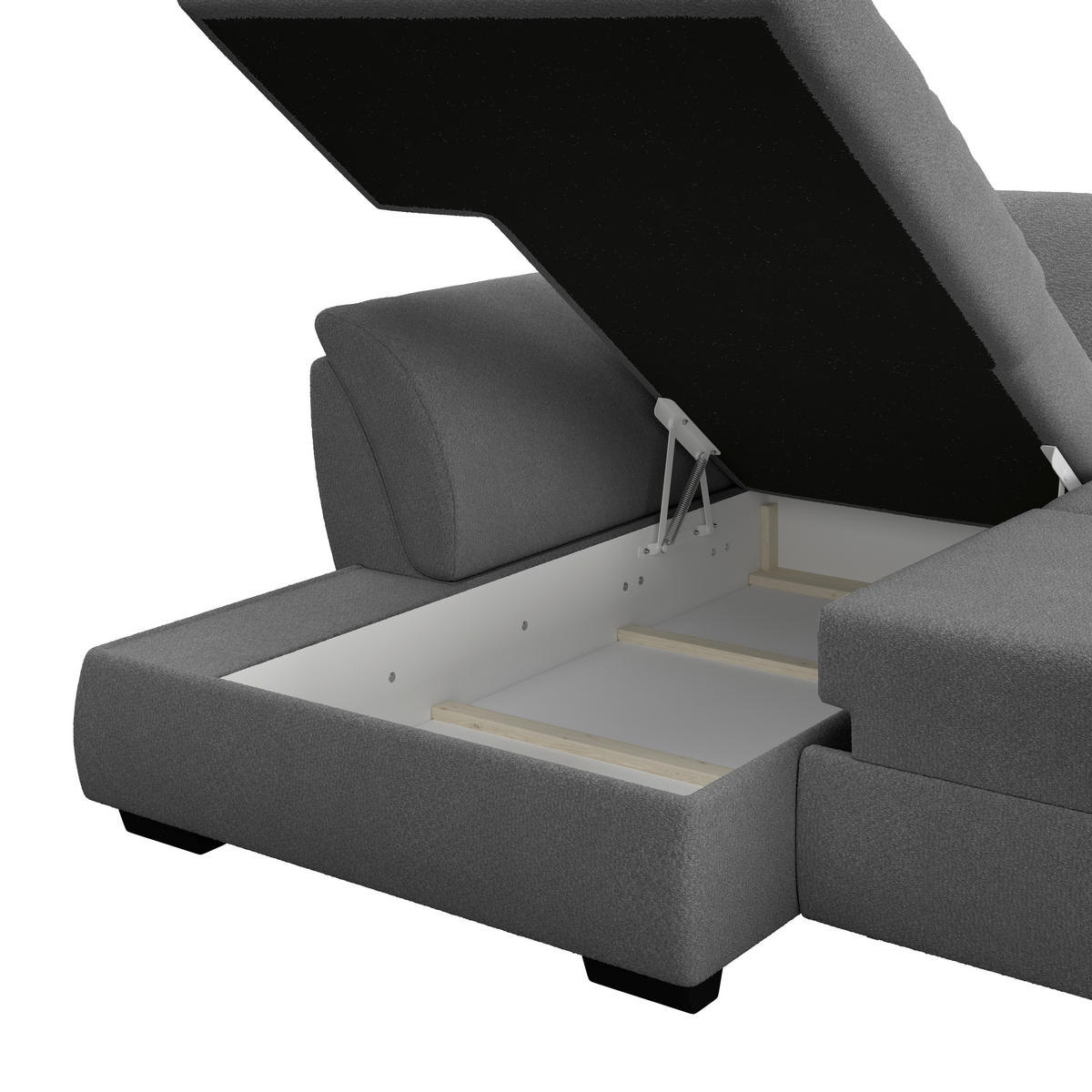 ECKSOFA Anthrazit Zierkissen, Bettkasten, Schlaffunktion, Rücken echt  - Anthrazit/Schwarz, KONVENTIONELL, Kunststoff/Textil (187/278cm) - MID.YOU