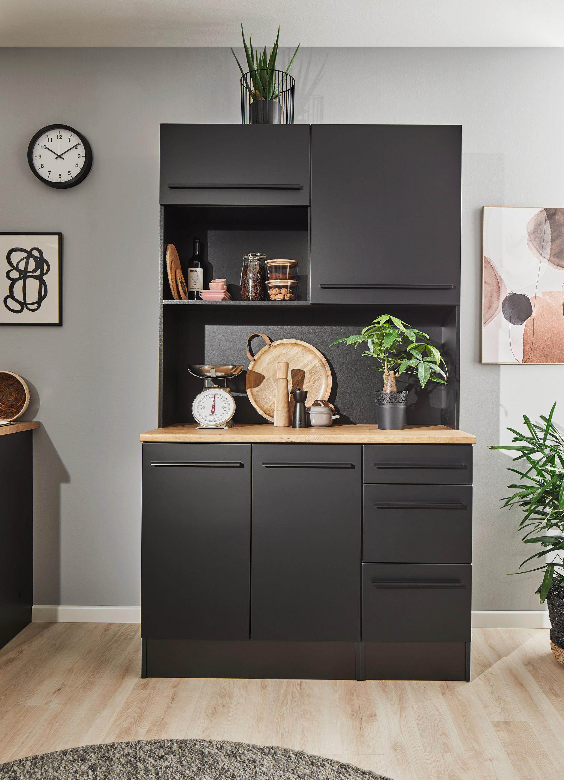 BUFFET 120/211/60 cm  in Eichefarben, Schwarz  - Eichefarben/Schwarz, LIFESTYLE, Holzwerkstoff/Kunststoff (120/211/60cm) - MID.YOU