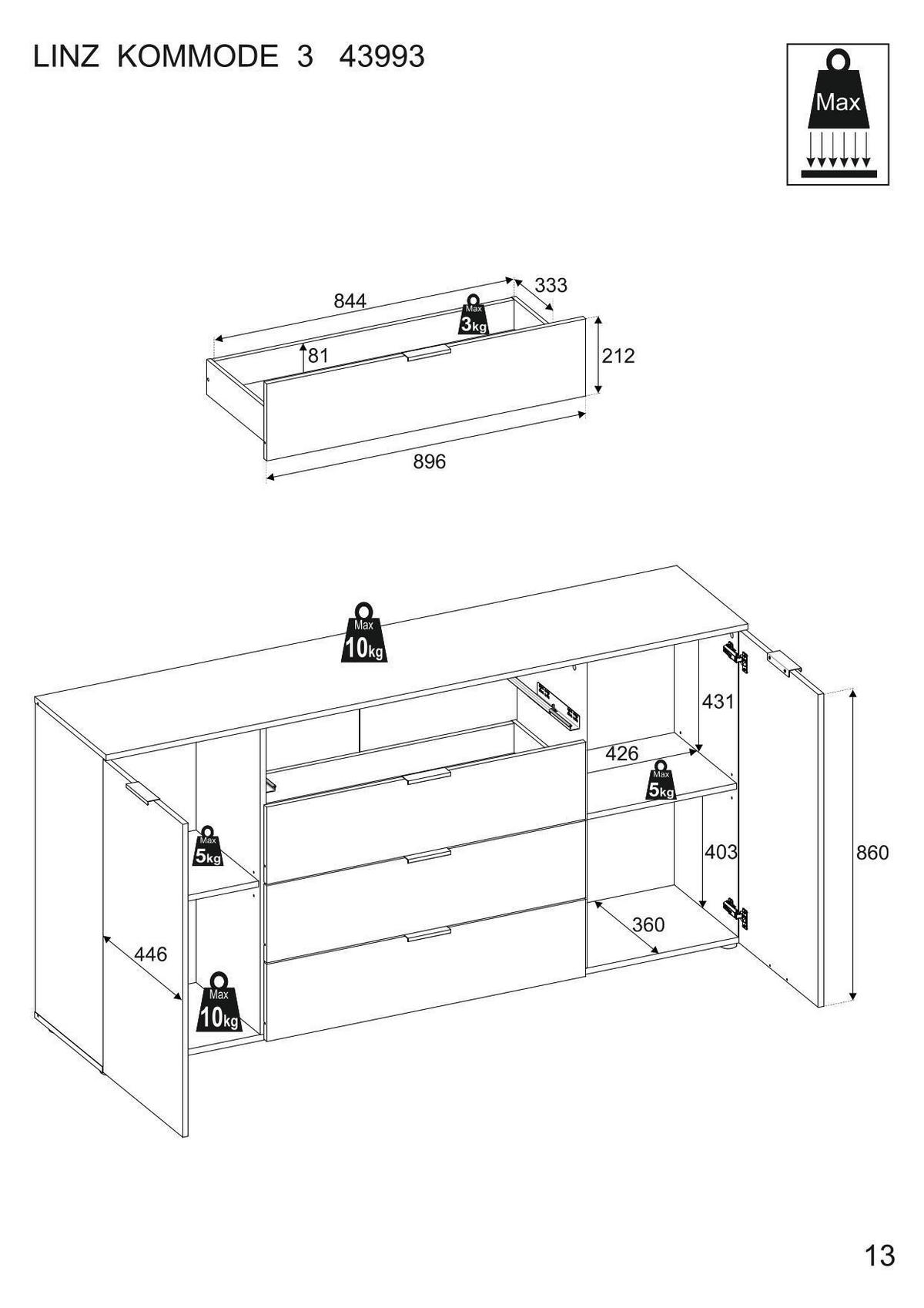 KOMODA S VRATIMA - kašmir/crna, Osnovno, pločasti materijal/plastika (180/90/40cm) - Xora