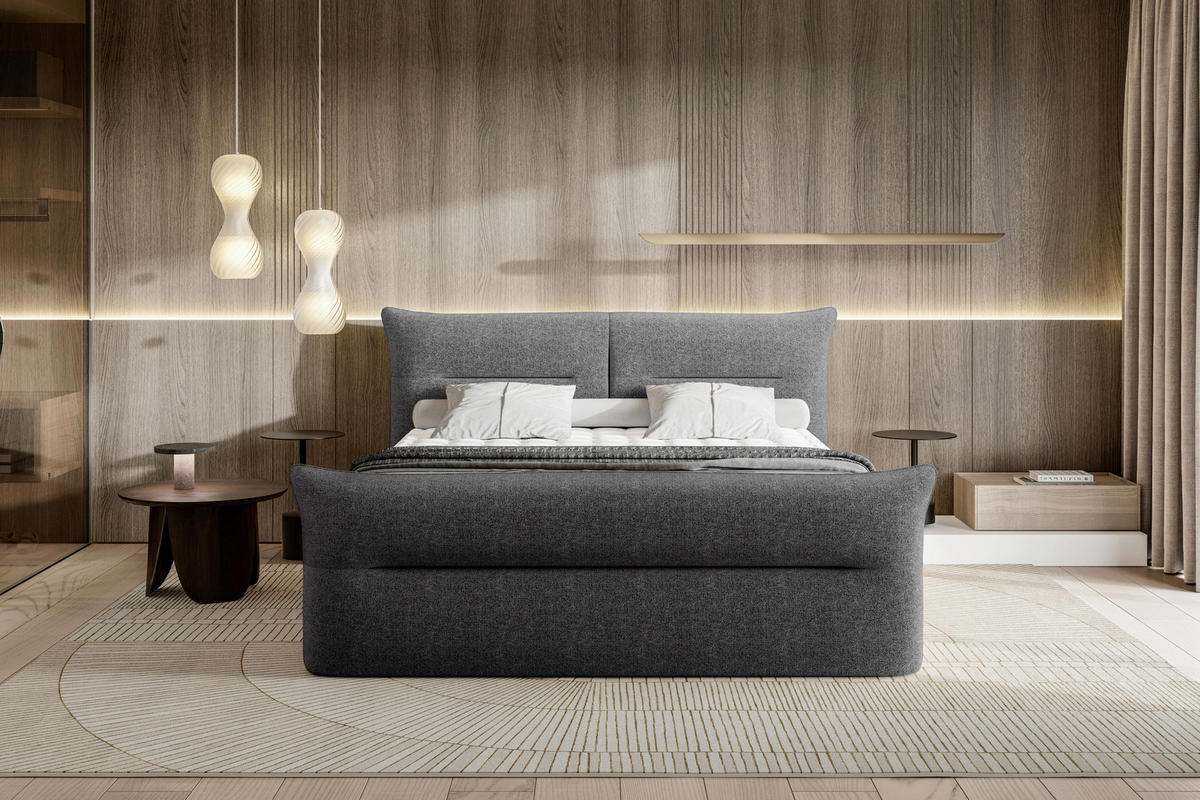 BOXSPRINGBETT 180/200 cm  in Anthrazit  - Anthrazit/Schwarz, Design, Kunststoff/Textil (180/200cm) - Chameo