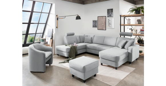 WOHNLANDSCHAFT  in Webstoff Hellgrau  - Hellgrau/Schwarz, Design, Holz/Textil (198/296/165cm) - Xora