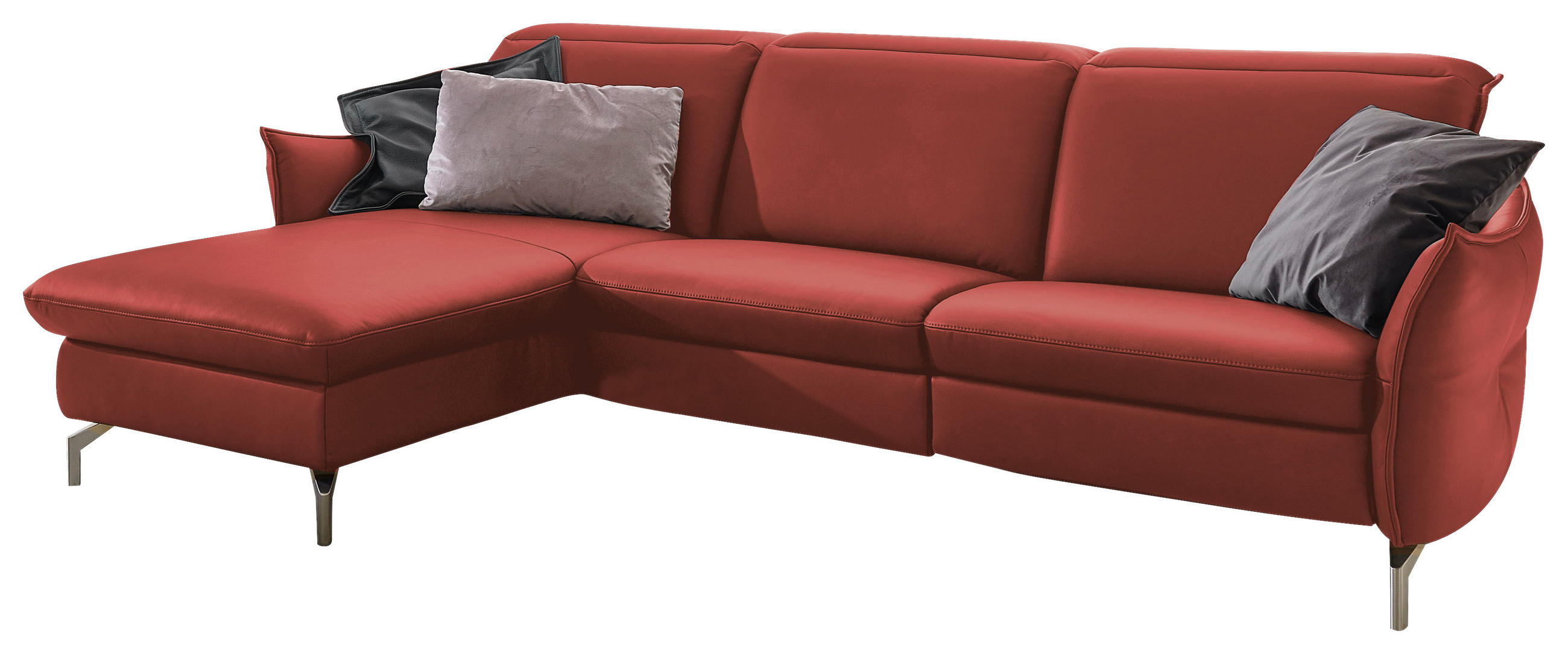 ECKSOFA Rot Lederlook (vegan)  - Rot/Nickelfarben, MODERN, Textil/Metall (179/263cm) - Livetastic