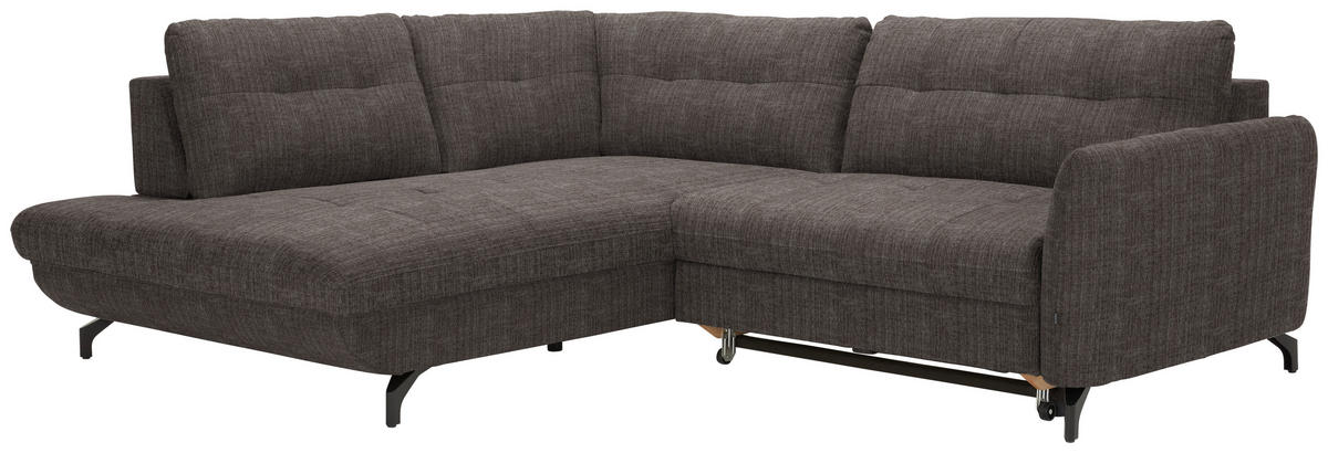 ECKSOFA in Flachgewebe, Leinenoptik Braun  - Schwarz/Braun, Design, Textil/Metall (208/247cm) - Xora