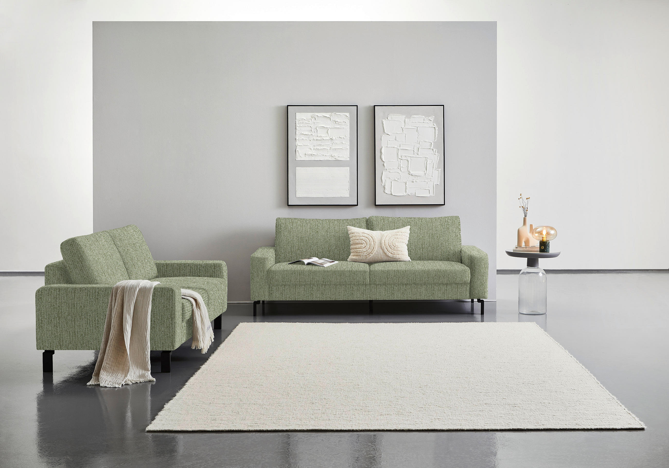 2-SITZER-SOFA in Flachgewebe Olivgrün  - Schwarz/Olivgrün, Design, Textil/Metall (178/86/97cm) - Hom`in