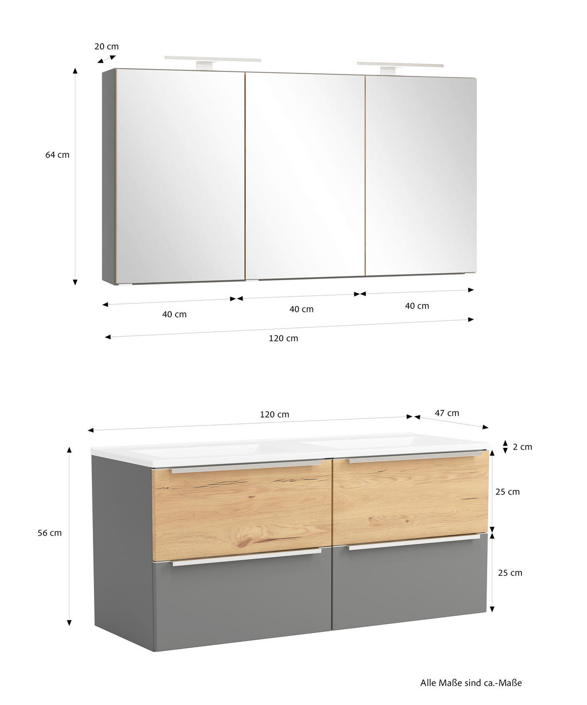 BADEZIMMER  in 120 cm  - Wildeiche/Schwarz, Trend, Glas/Holzwerkstoff (120cm) - Held