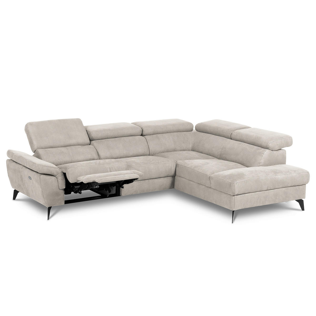ECKSOFA SONO Hellgrau Lederlook Bettkasten, Armteilverstellung, Kopfteilverstellung  - Hellgrau/Schwarz, Design, Textil/Metall (265/210cm) - Livetastic