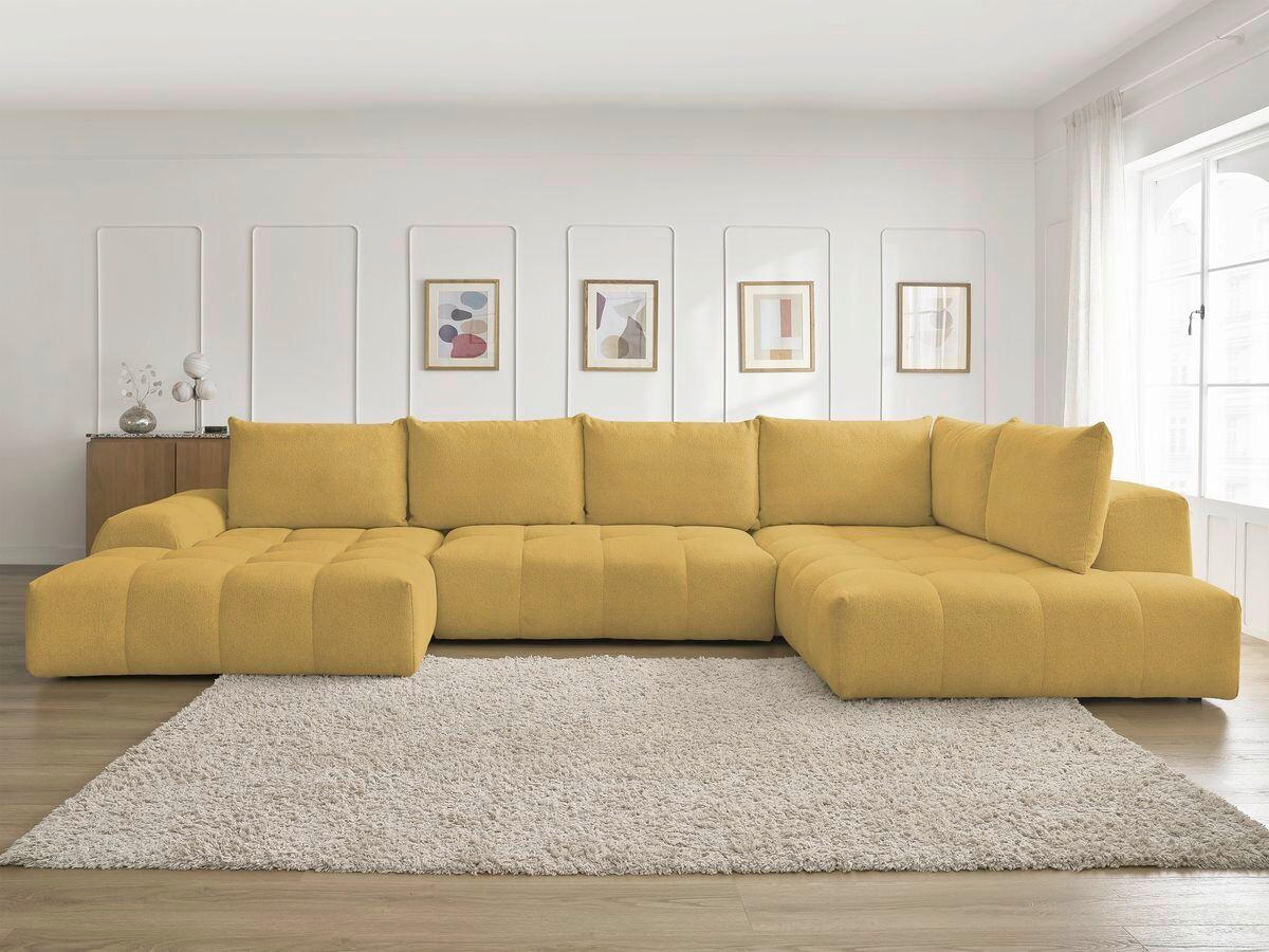 ECKSCHLAFSOFA EVEREST  mit Rücken echt, Armteil links, Armteil rechts Flachgewebe Gelb  - Gelb/Schwarz, MODERN, Kunststoff/Textil (198/423/212cm)