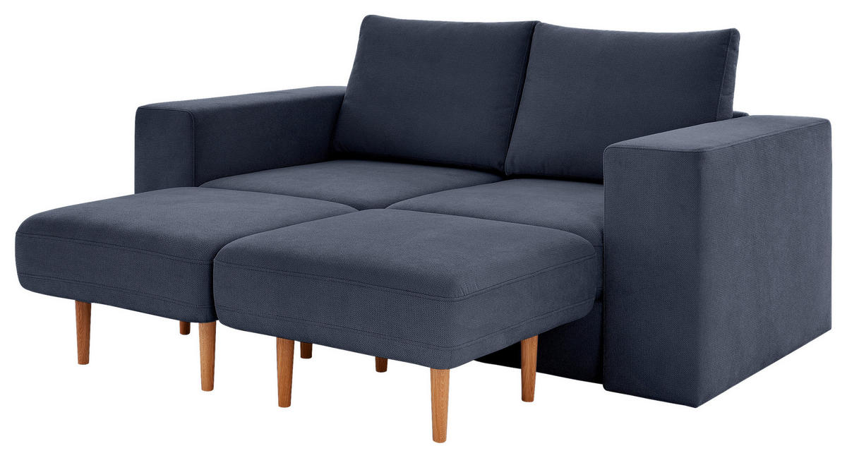 ZWEISITZER-SOFA inkl. Hocker Webstoff Dunkelblau  - Schwarz/Dunkelblau, Design, Kunststoff/Textil (172/96/107cm) - LOOKS by W.Joop