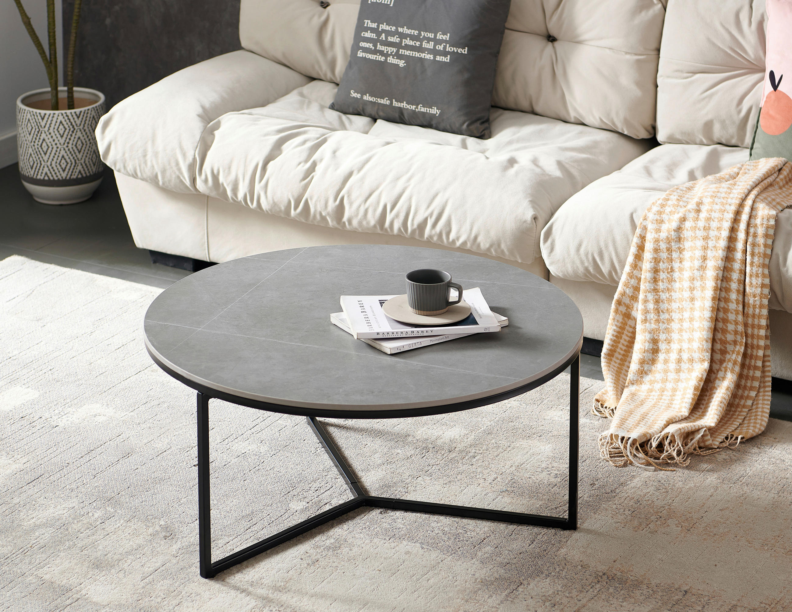 COUCHTISCH 80/80/37 cm rund Grau  - Schwarz/Grau, Design, Keramik/Metall (80/80/37cm) - Livetastic