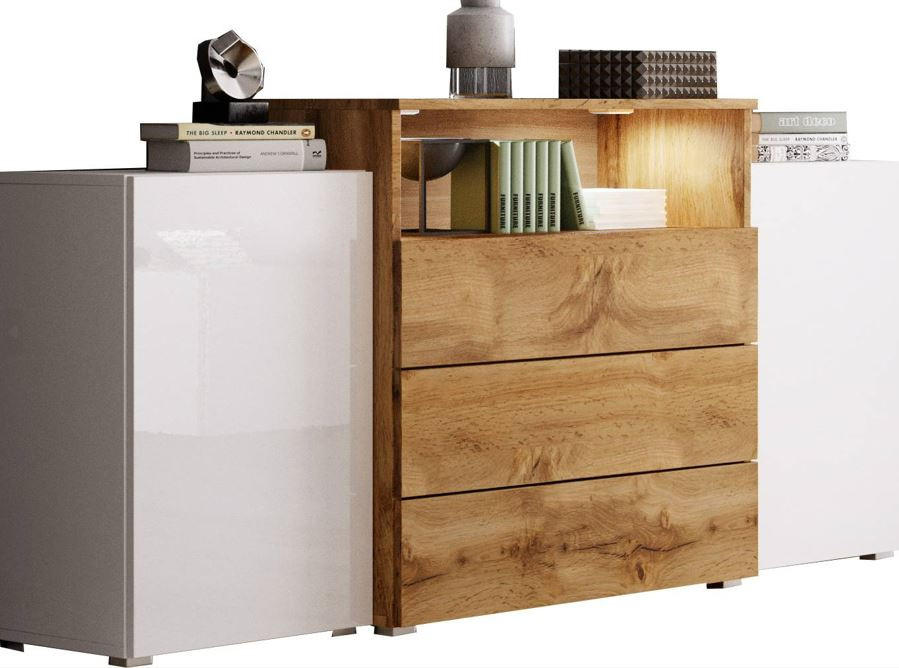 SIDEBOARD  in 150/68,7/32,5 cm  - Weiß Hochglanz/Eiche Wotan, LIFESTYLE, Holzwerkstoff/Kunststoff (150/68,7/32,5cm) - P & B