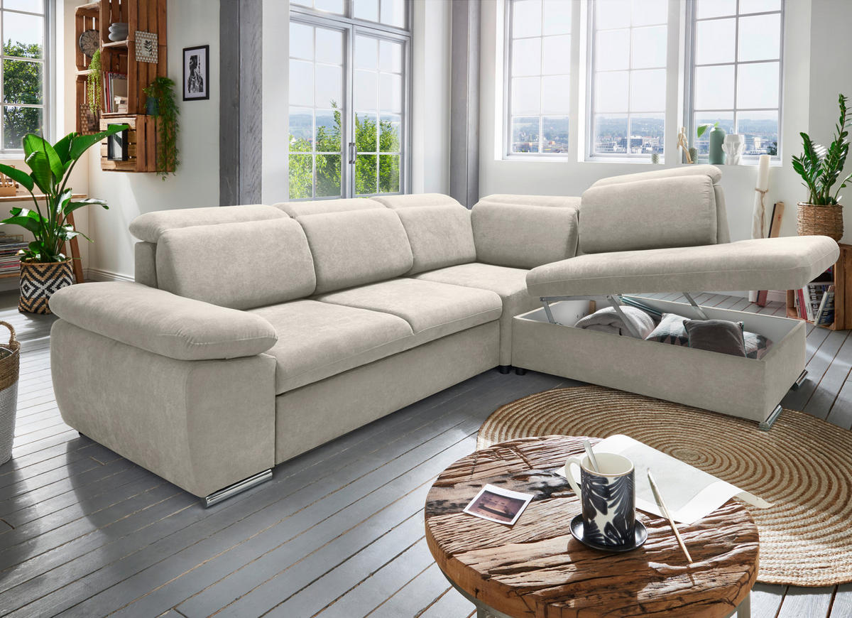 ECKSOFA Creme Mikrofaser  - Chromfarben/Creme, Design, Textil/Metall (283/228cm) - Livetastic