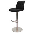 BARHOCKER Mikrofaser Schwarz, Edelstahlfarben Edelstahl Stoffauswahl, Sitzfläche 360° drehbar, mit Griff, automatische Rückholfunktion  - Edelstahlfarben/Schwarz, Design, Textil/Metall (44/86-110,5/54,5cm) - Novel