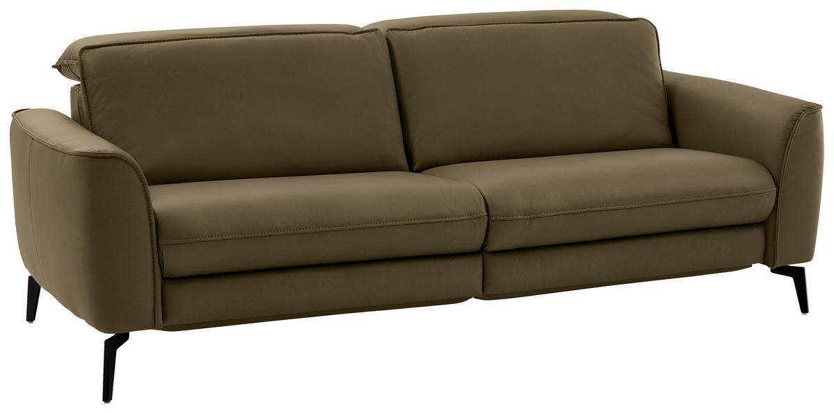 3-SITZER-SOFA in Echtleder Grün  - Schwarz/Grün, Natur, Leder/Metall (222/81/110cm) - Valdera