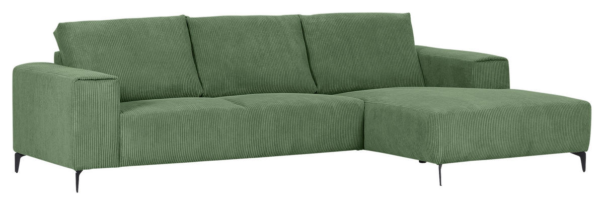 ECKSOFA in Cord Olivgrün  - Schwarz/Olivgrün, Konventionell, Textil/Metall (285/170cm) - Carryhome
