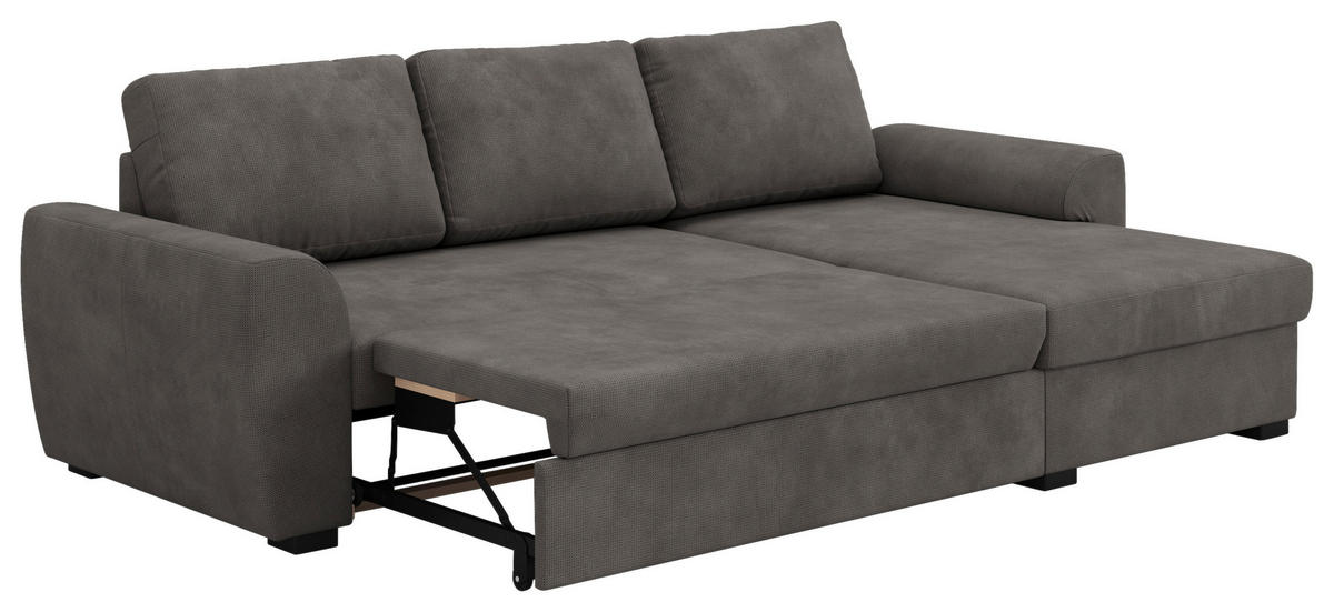 ECKSOFA Chenille Grau  - Schwarz/Grau, Trend, Kunststoff/Textil (253/154cm) - MID.YOU