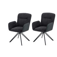 ARMLEHNSTUHL-SET 2 Stück  in Stahl Lederlook, Webstoff  - Schwarz, MODERN, Textil/Metall (57/91/67,5cm) - MID.YOU