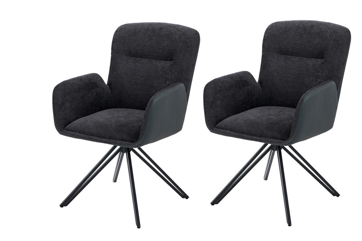 ARMLEHNSTUHL-SET 2 Stück  in Stahl Lederlook, Webstoff  - Schwarz, MODERN, Textil/Metall (57/91/67,5cm) - MID.YOU